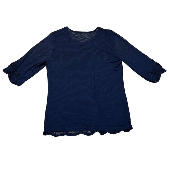 Elegant Black Sequin Cocktail Top Mesh Back  3/4 Sleeves - Picture 2 of 6